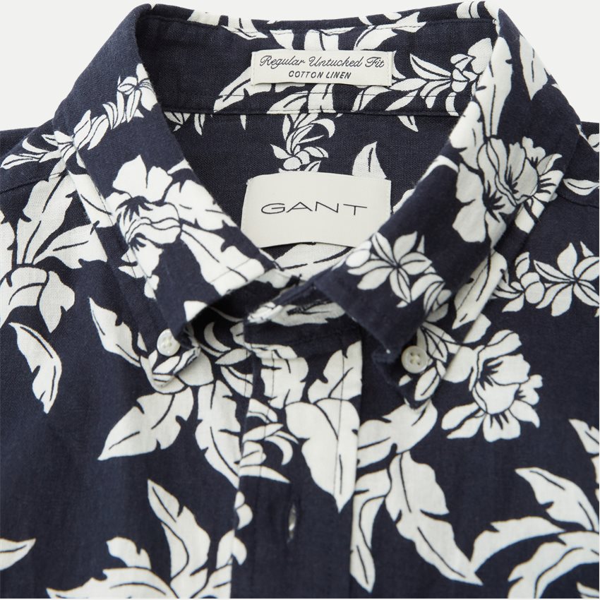 Gant Shirts REG COTTON LINEN PALM SS SHIRT 3240075 EVENING BLUE